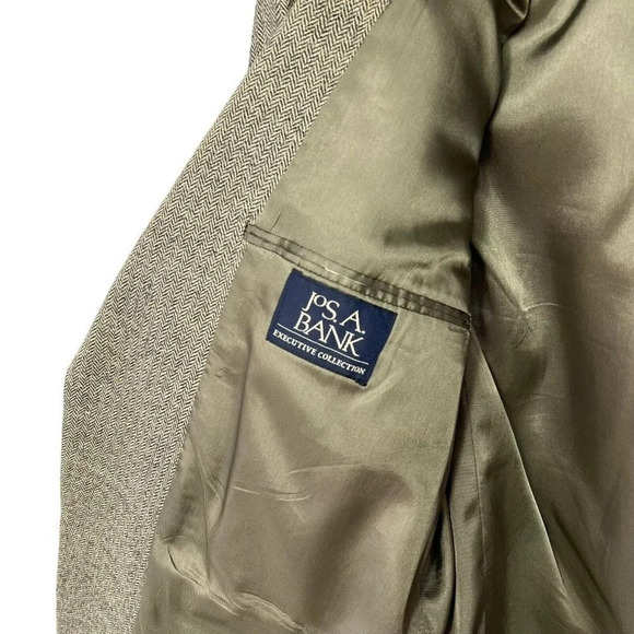 JOS A BANK Gordon Blazer Beige Herringbone Jacket Sport Coat Wool Silk Linen 40R - Picture 4 of 8